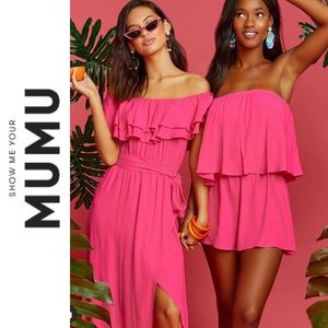 NWT Show Me Your Mumu Rosie Ruffled-Popover Dress In Hot Pink Crepe S